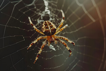 a spider spinning a delicate web, capturing the intricate patterns and movements of its silk-spinning process