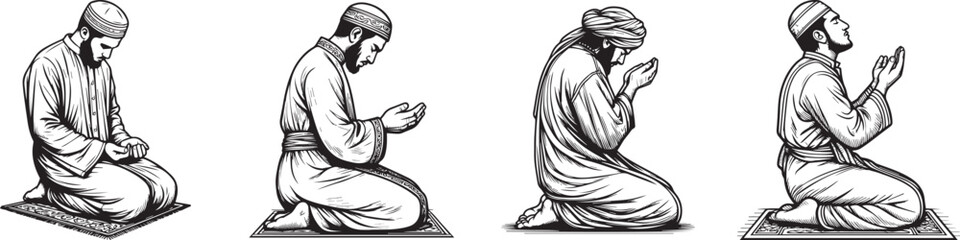 set of muslims man praying