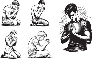 set of praying christian mans 