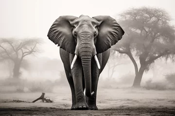 Foto op Canvas Elephant in savannah, monochrome animal art © Animaflora PicsStock
