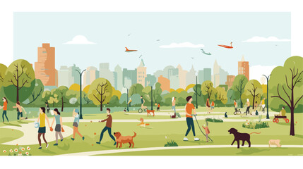 Obraz na płótnie Canvas Flat vector scene A bustling city park with people