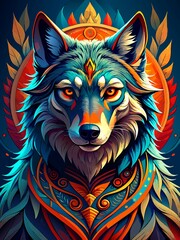 Wolf head in ethnic style. illustration for t-shirt or tattoo