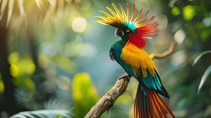 Zelfklevend Fotobehang A colourful bird of paradise displaying its plumage © Affia