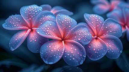 a close up of a bunch of flowers with drops of water on the petals and on the petals of the flowers.