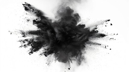 Black powder explosion on white background. - obrazy, fototapety, plakaty