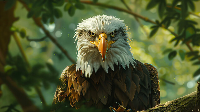 A detailed picture of a bald eagles fierce stare