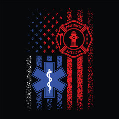National First Responders Flag.I Support First Responders Flag.Distressed American Flag Ems Emergency Medical Service and Firefighter Logo Symbol Design For T Shirt Poster Banner Backround Vector..