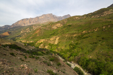 Fototapeta na wymiar Panoramic view of the Caucasus mountains