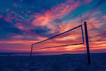 Volleyball Net on Beach at Sunset