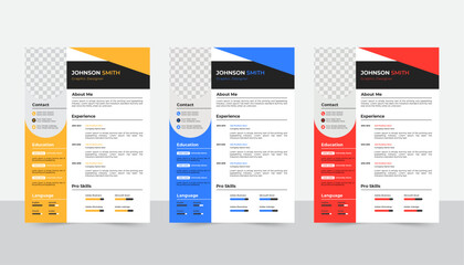 Professional Resume, CV Template Design, Clean modern design template of resume or CV, vector illustration,
