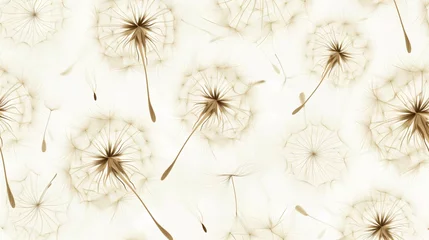  This is a photo of dandelion seeds floating in the wind. The dandelion seeds are brown and white, and they are floating against a white background. © stocker