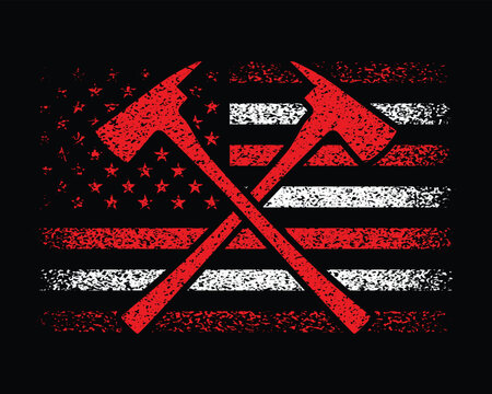 National First Responders Flag.I Support First Responders Flag.Distressed American Flag Firefighter Thin Red Line Design For T Shirt Poster Banner Backround Print Vector..