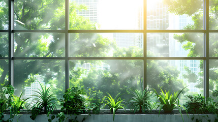 Modern office view, environmentally friendly office, office background 