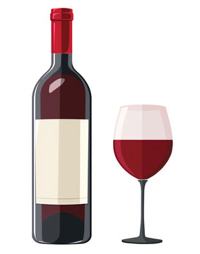 Red Wine Bottle and Glass illustration, Isolated on White or Transparent Background