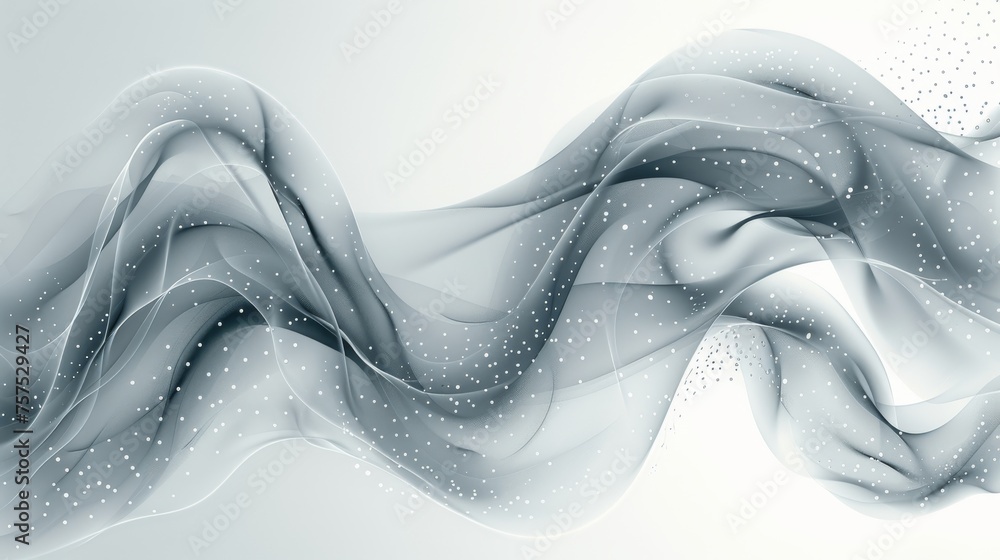 Poster a computer generated image of a wave of white fabric with dots on a light blue background with space
