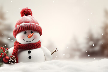 Christmas sign banner frame with minimalistic cute snowman Extreme low angle сreated with Generative Ai