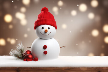 Naklejka na ściany i meble Christmas sign banner frame with minimalistic cute snowman Extreme low angle сreated with Generative Ai