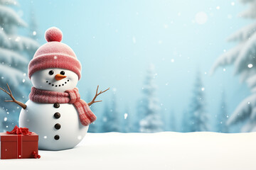 Fototapeta premium Christmas sign banner frame with minimalistic cute snowman Extreme low angle сreated with Generative Ai