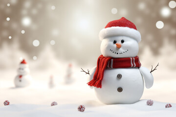 Christmas sign banner frame with minimalistic cute snowman Extreme low angle сreated with Generative Ai