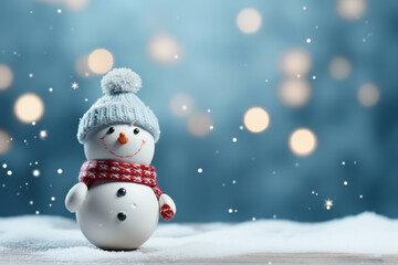 Fototapeta premium Christmas sign banner frame with minimalistic cute snowman Extreme low angle сreated with Generative Ai