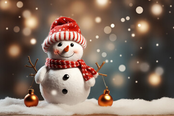 Christmas sign banner frame with minimalistic cute snowman Extreme low angle сreated with Generative Ai