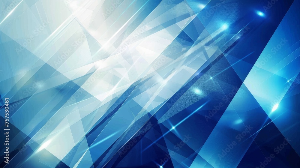 Wall mural dynamic blue geometric abstract background with light effects and modern design elements.