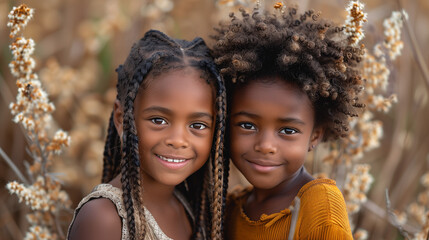Two cheerful African American sisters pose happily, commemorating special bond of Siblings Day - obrazy, fototapety, plakaty