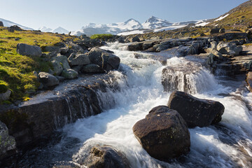 Wasserfall, Fluss Leira, Leirdalen, Jotunheimen Nationalpark, Oppland, Norwegen