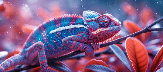 A colorful chameleon is a marvel of nature, bright background