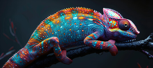 A colorful chameleon is a marvel of nature, dark background