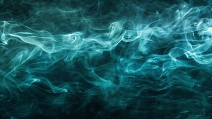 Fototapeta na wymiar Cool, aquamarine smoke undulating against a deep, oceanic background, lit by mysterious ground lighting.