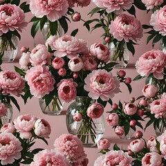 A pink background with peonies