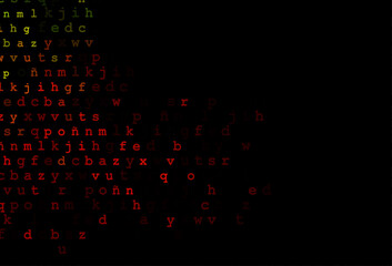 Dark green, red vector layout with latin alphabet.