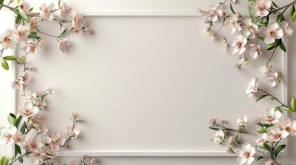 a rectangular boiserie frame adorned with delicate flowers along its edges, against a soft-colored backdrop, set against a pristine white background.