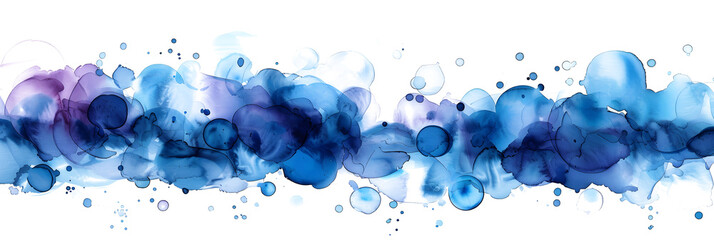 Blue and turquoise watercolor paint droplets on white background. - obrazy, fototapety, plakaty