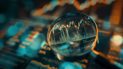 Microscopic Market Examination: Magnifying Glass Revealing the Intricacies of Financial Charts..