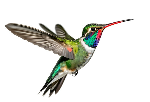 Broad Billed Hummingbird on a pure white background.