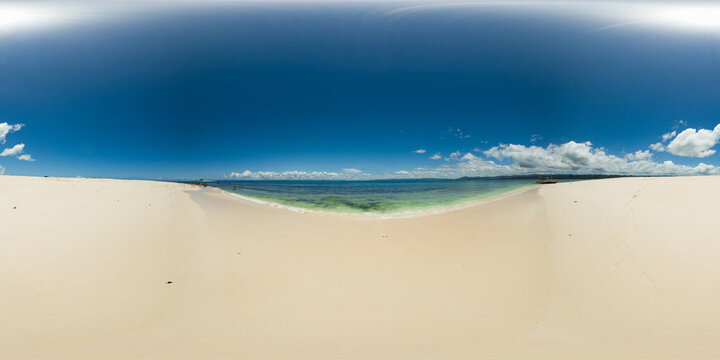 Sandy beach in Naked Island. Surigao del Sur, Philippines. VR 360.