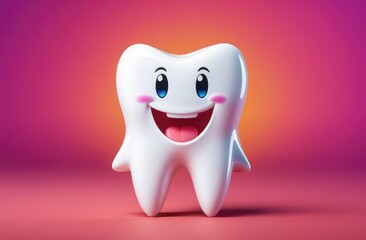 funny cartoon character of white tooth on colorful background. pediatric dentistry, stomatology.
