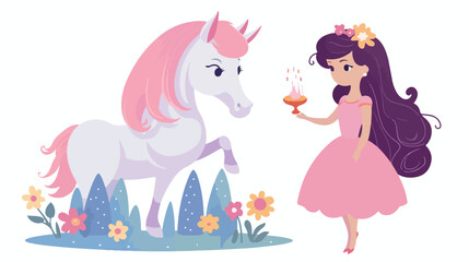 Greeting Card with Cute Cartoon fairy tale Princess