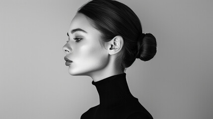 Beautiful fashion model woman with bold eyes. black and white, Fashion portrait isolated on white...