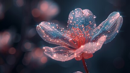 a close - up of a flower with water droplets on it's petals, with a blurry background.