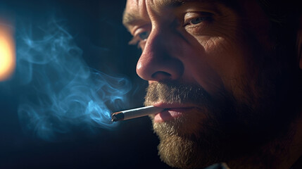 Obraz premium Cigarette Smoking Close-up. Addiction and Health Risk