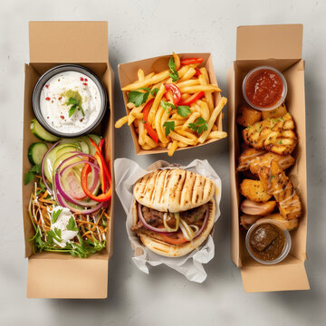 Greek Food Takeaway in Sustainable Packaging