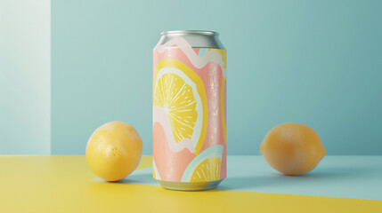 Lemonade Can Mockup on Coloful Background