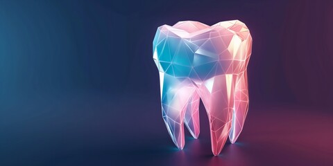 Dental treatment, dental clinic, concept of stomatology medicine. Tooth. Abstract illustration of a bright tooth with low polygons. - obrazy, fototapety, plakaty