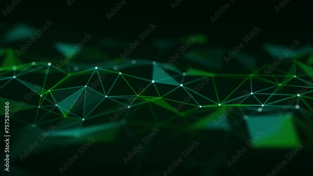 Poster abstract green technology wave with dots and lines. flow of particles. big data transfer visualizati