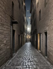 Deurstickers Narrow street in the town, with little lighting and gray colors © Fire