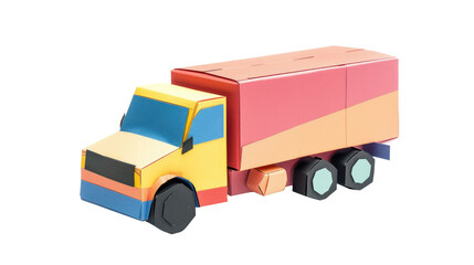 Colored commercial vehicle - delivery truck in origami on transparent 