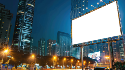 Blank advertising billboard in the city at night